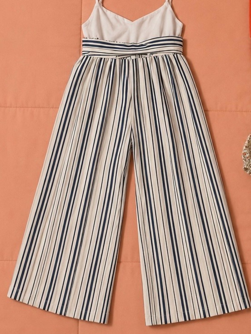 Striped Wide-Leg Jumpsuit in Cream and Navy